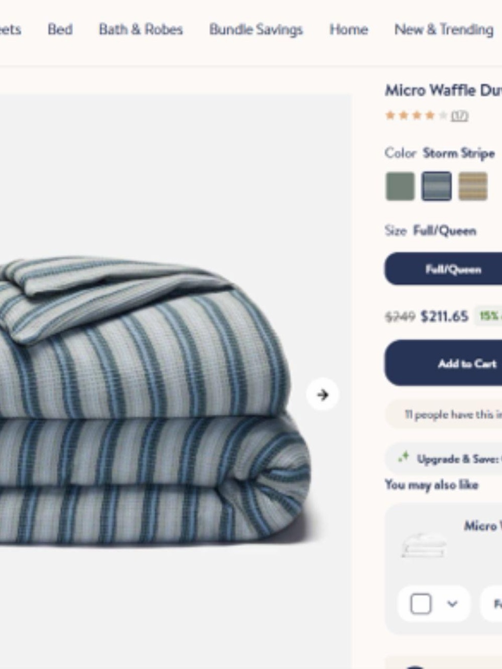 Brooklinen Micro Waffle Duvet Cover in Blue and White Stripe